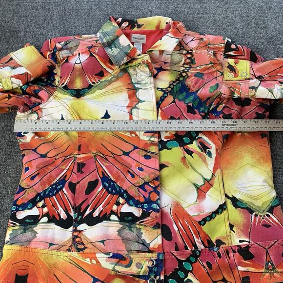 Chico’s Jacket Womens 3 Multicolor Butterfly Abstract Watercolor Snap Button - Picture 7 of 13